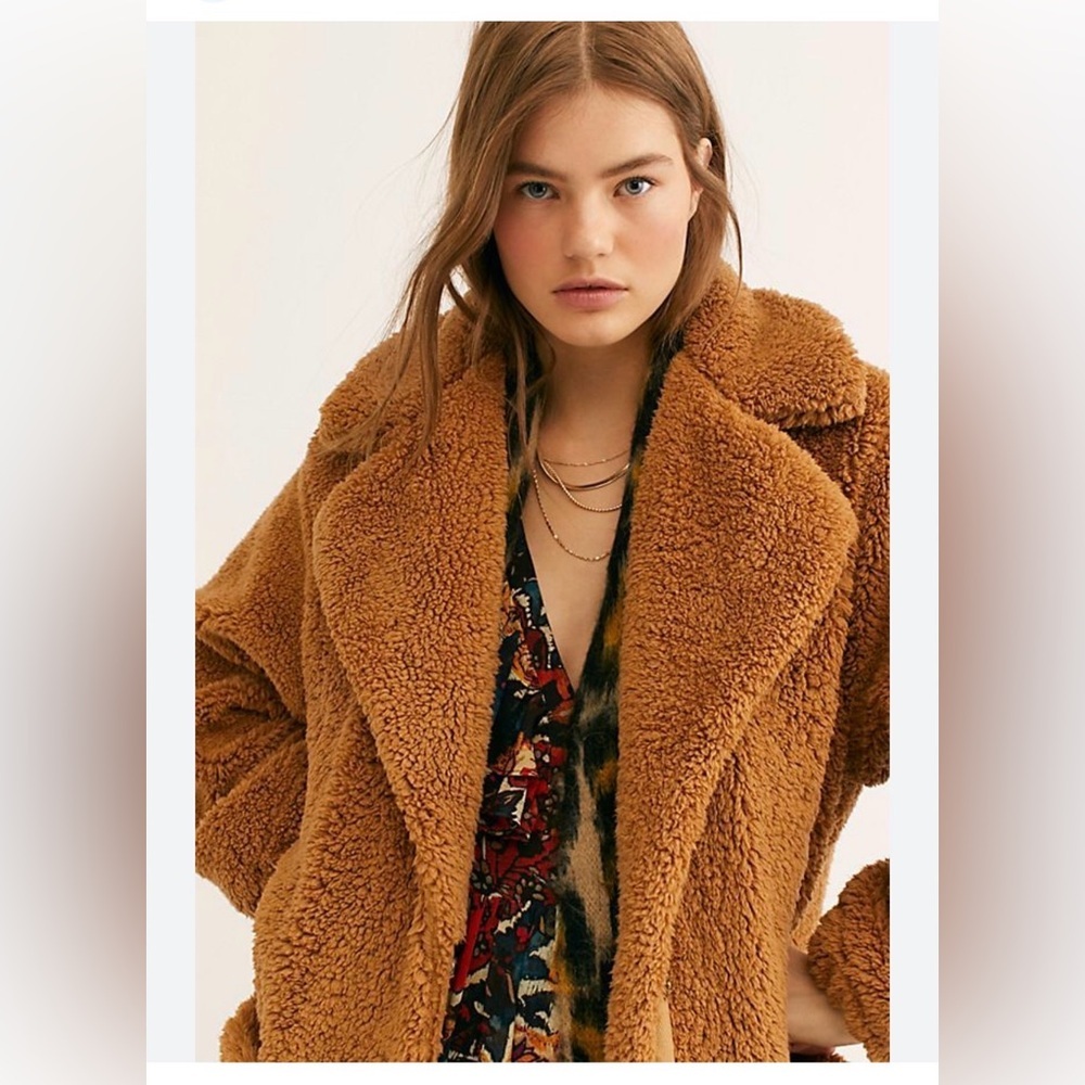 Free People Boho Chic Tessa Teddy Coat Sz Medium Oversized Grunge Front Pockets